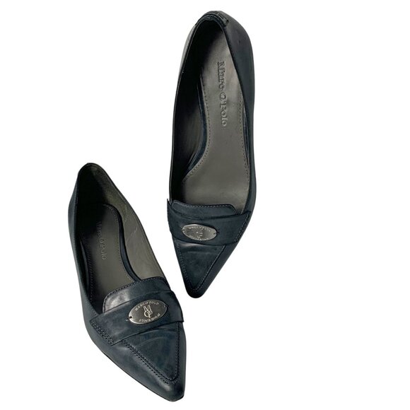 Marc O'Polo Stockholm Smoky Blue Leather Pointed Toe Flats - Picture 12 of 12
